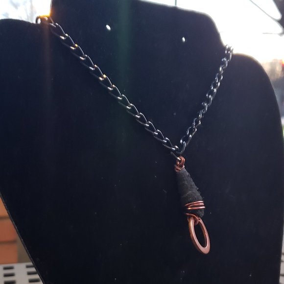 Copper and Genuine Leather fixed-position Necklace, Black Chain, ArtisanHandmade - Picture 2 of 2